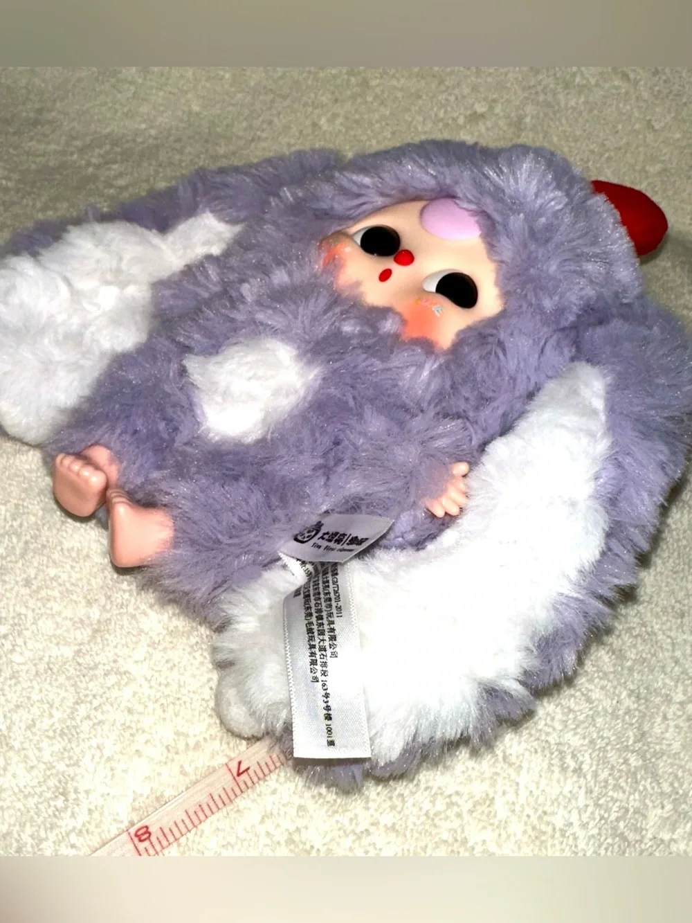 Baby Three Purple Bunny Plush Doll Red Bow Blind Box Keychain